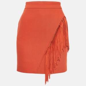 Maje Orange Crepe Fringe Detail  Mini Skirt S