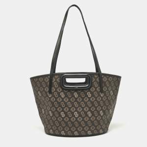 Maje Black Monogram Print Coated Canvas and Leather Clover Tote