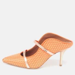 Malone Souliers Orange/Rose Gold Woven Satin and Leather Maureen Mules Size 37