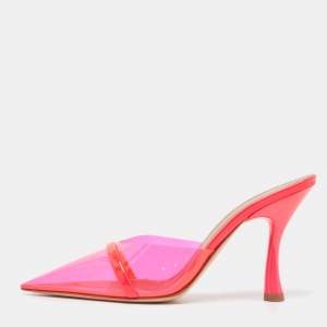 Malone Souliers Neon Pink Patent Leather and PVC Joella Slide Sandals Size 38