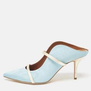 Pre Owned Malone Souliers Light Blue Fabric Maureen Pointed Toe Mules Size 41