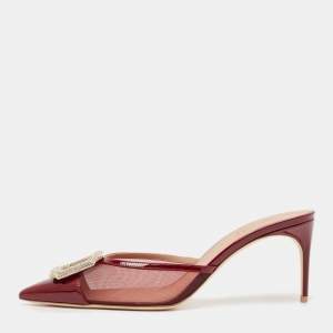 Malone Souliers Burgundy Mesh and Patent Leather Mono Mules Size 40.5