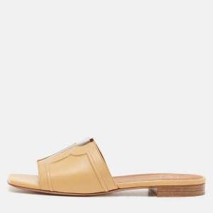 Malone Souliers Beige Leather and PVC Silvia Flat Slides Size 36
