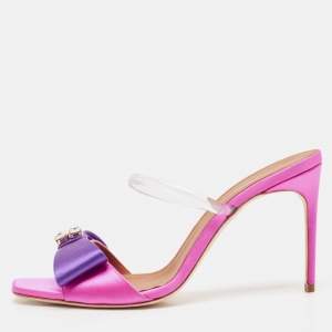 Malone Souliers Purple/Pink Satin Emily Slide Sandals Size 38.5