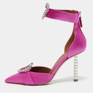 Malone Souliers Pink Satin Camille Ankle Strap Pumps Size 36