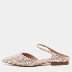 Malone Souliers Pink Suede Crystal Embellished Uma Flat Mules Size 38