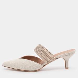 Pre Owned Malone Souliers Grey Canvas And Woven Fabric Maisie Mules Size 36