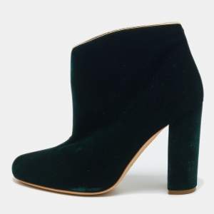 Pre Owned Malone Souliers Dark Green Velvet Eula Booties Size 36.5