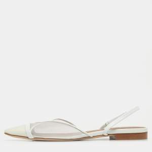 Pre Owned Malone Souliers White Mesh and Leather Clio Flat Mules Size 36