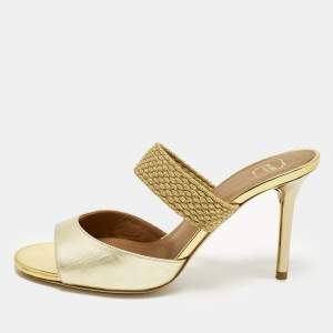 مملوكة مسبقًا Malone Souliers Milena Size 36 Gold Leather and Lurex Fabric Slide Sandals
