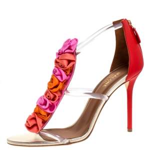 Pre Owned Malone Souliers Leather And PVC Strappy Floral Embellished Open Toe Sandals Size 40
