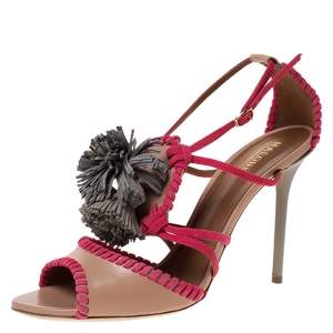 Pre Owned Malone Souliers Pink/Beige Leather Ruth Tassel Sandals Size 40