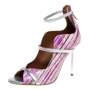 Pre Owned Malone Souliers Violet Python Embossed Leather Mika Triple Band Peep Toe Sandals Size 39