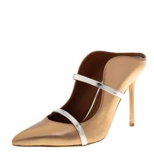 Pre Owned Malone Souliers Gold/Silver Leather Maureen Pointed Toe Mules Size 37