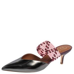 Pre Owned Malone Souliers Metallic Grey Leather And Cord Maisie Pointed Toe Mules Size 38