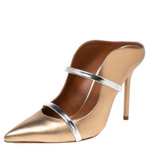 Pre Owned Malone Souliers Metallic Gold Leather Maureen Mule Sandals Size 38