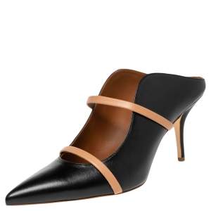 Pre Owned Malone Souliers Black/Beige Leather Maureen Mules Size 40.5
