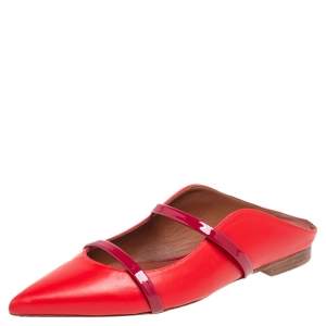 Pre Owned Malone Souliers Red Leather  Maureen Flats Size 37