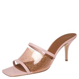 Pre Owned Malone Souliers Pink PVC and Leather Laney Slide Sandals Size 41