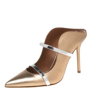 Pre Owned Malone Souliers Copper/Silver Leather and Patent Maureen Mule Sandals Size 37