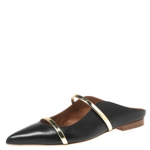 Pre Owned Malone Souliers Black Leather Maureen Flat Mule Size 38