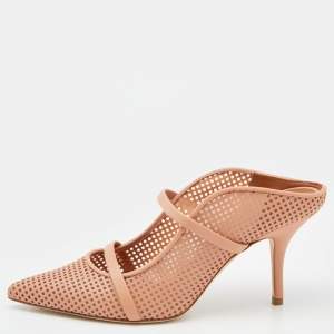 Pre Owned Malone Souliers Peach Perforated Leather Maureen Pointed Toe Mules Size 38