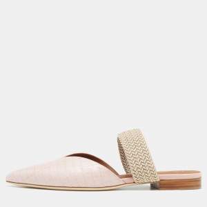 Pre Owned Malone Souliers Pink Croc Embossed Leather and Fabric Maisie Mule Flats Size 37