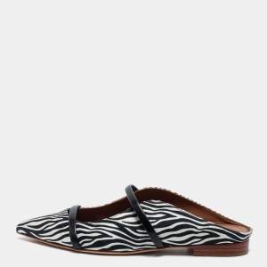 Pre Owned Malone Souliers White and Black Satin and Leather Maisie Mules Size 35.5