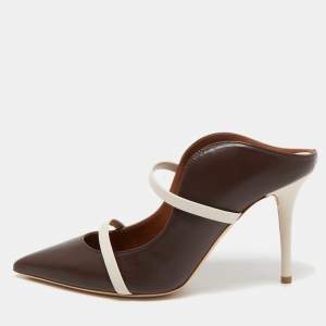 Pre Owned Malone Souliers Brown/White Leather Maureen Mules Size 36.5