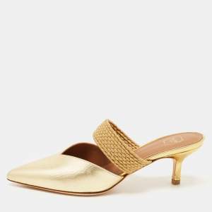 Pre Owned Malone Souliers Gold Leather Maisie Mules Size 35