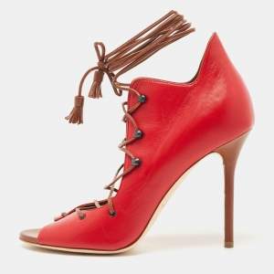 Pre Owned Malone Souliers Red Leather Lace Up Pumps Size 38.5