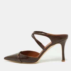 Malone Souliers Brown Croc Embossed Leather Yoana Pumps Size 40