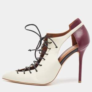 Pre Owned Malone Souliers Off White/Purple Leather Montana Lace Up Pumps Size 39.5