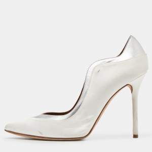 Malone Souliers White Satin Pointed Toe Pumps Size 39.5