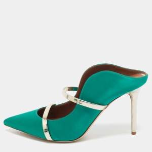Pre Owned Malone Souliers Green Satin Maureen Mules Size 40