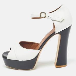Pre Owned Malone Souliers White/Black Leather Yuri Platform Sandals Size 40