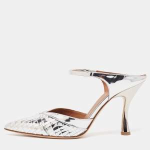 Malone Souliers Silver Laser Cut Leather Jil Mules Size 39