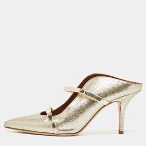 Pre Owned Malone Souliers Gold Glitter Maureen Mules Size 38