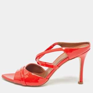 Pre Owned Malone Souliers Red Patent Leather Ankle Strap Sandals Size 39