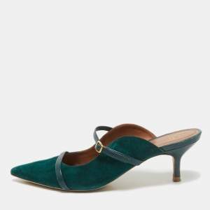 Pre Owned Malone Souliers Dark Green Suede and Leather Mules Size 40