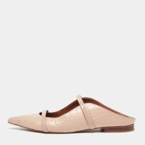 Pre Owned Malone Souliers Pink Croc Embossed Leather and Patent Leather Maureen Mules Size 37