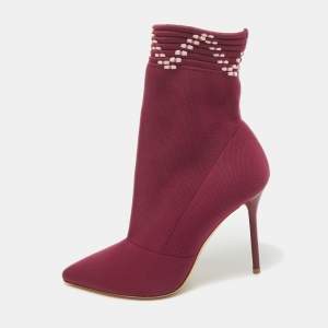Malone Souliers Burgundy Knit Fabric Ankle Length Boots Size 39