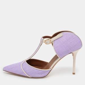 Malone Souliers Purple/Cream Canvas and Leather Imogen Mules Size 40.5