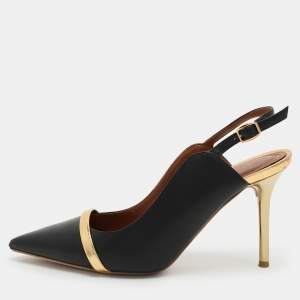 Malone Souliers Black/Gold Leather Marion Slingback Pumps Size 36.5