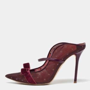 Malone Souliers Burgundy Mesh and Velvet Bow Margueritee Mules Size 40.5