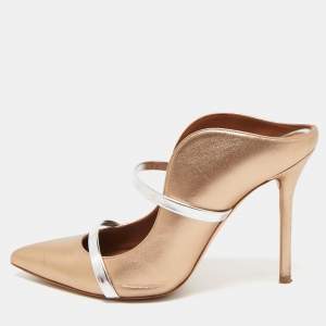 Pre Owned Malone Souliers Gold/Silver Leather Maureen Mules Size 37.5