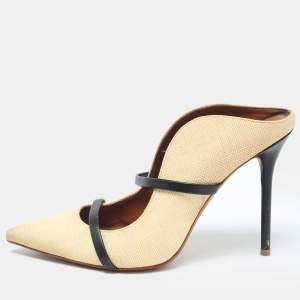 Malone Souliers Beige Leather and Woven Raffia Maureen Pumps Size 39.5