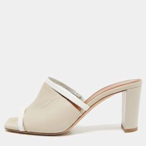 Pre Owned Malone Souliers Cream/White Leather Laney Slide Mules Size 37