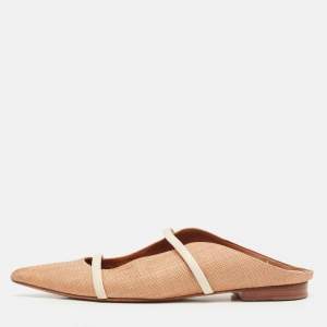 Malone Souliers Brown/Cream Raffia Maureen Flat Mules Size 39