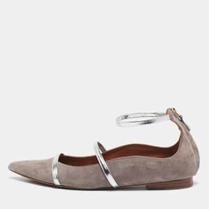 Malone Souliers Grey/Silver Suede and Leather Robyn Flats Size 40.5